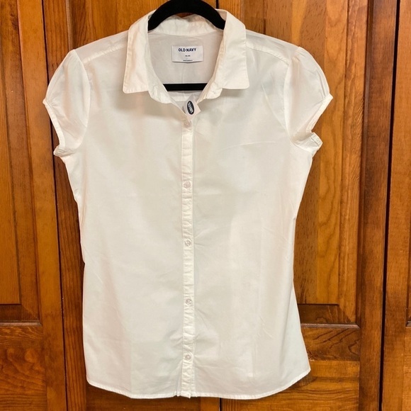 Girls Old Navy Cap Sleeve Button Down Blouse Bright White NWT Size XXL (16) - Picture 1 of 9